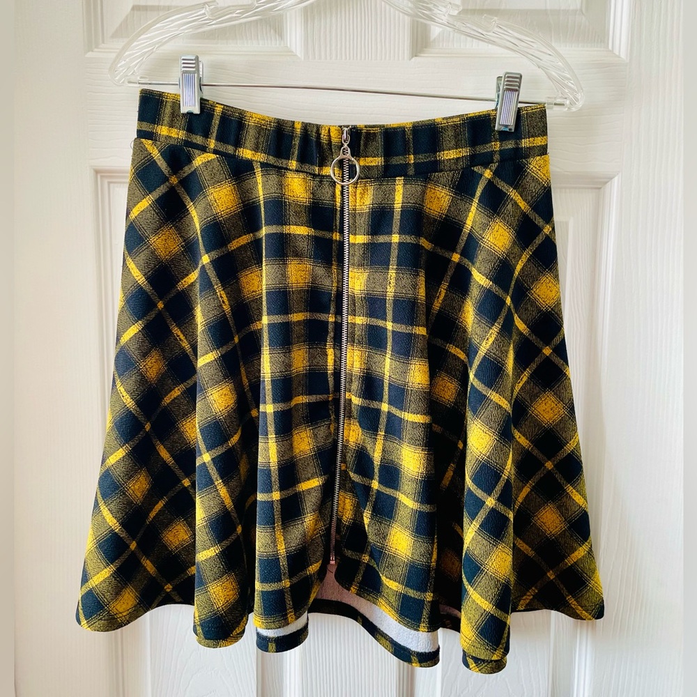 Chic Yellow and Black Plaid Skater Skirt